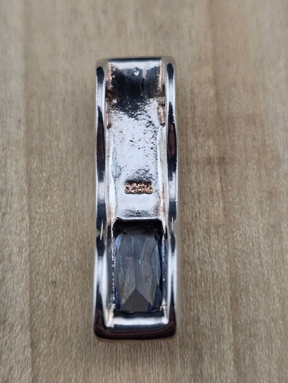 Blue Topaz 925 Sterling Silver Pendant Faceted Rectangular Sleek Modern READ - Picture 4 of 8
